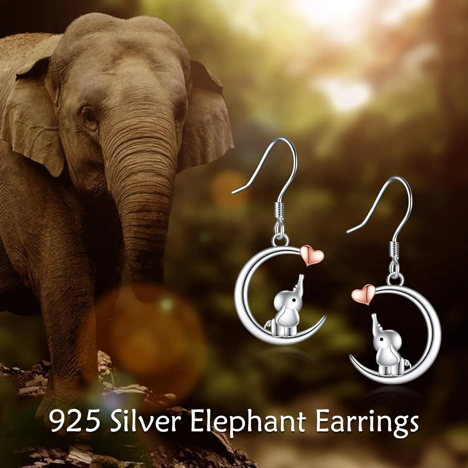 Moon Drop Earrings 925 Sterling Silver Animal Dangle Earrings Elephant/Raccoon/Butterfly/Ghost/Fox/Rabbit/Cat Jewelry for Women Cute Animal Earrings
