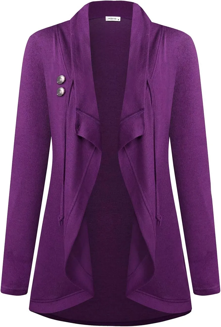 MOQIVGI Womens Long Sleeve Draped Cardigans with Buttons Lightweight Shawl Collar Open Front Sweater Jackets