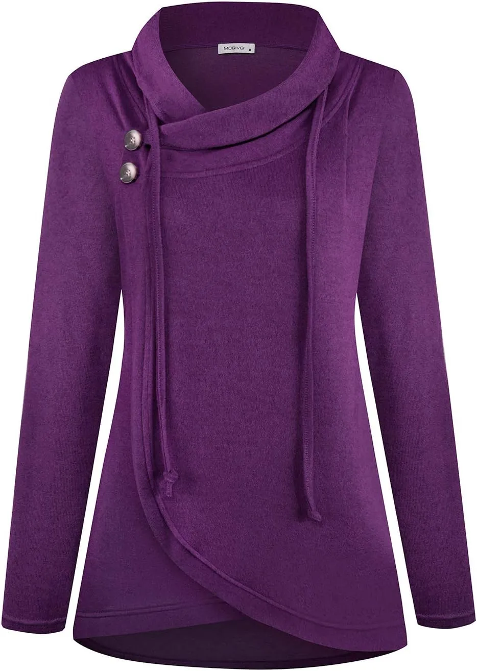 MOQIVGI Womens Long Sleeve Draped Cardigans with Buttons Lightweight Shawl Collar Open Front Sweater Jackets