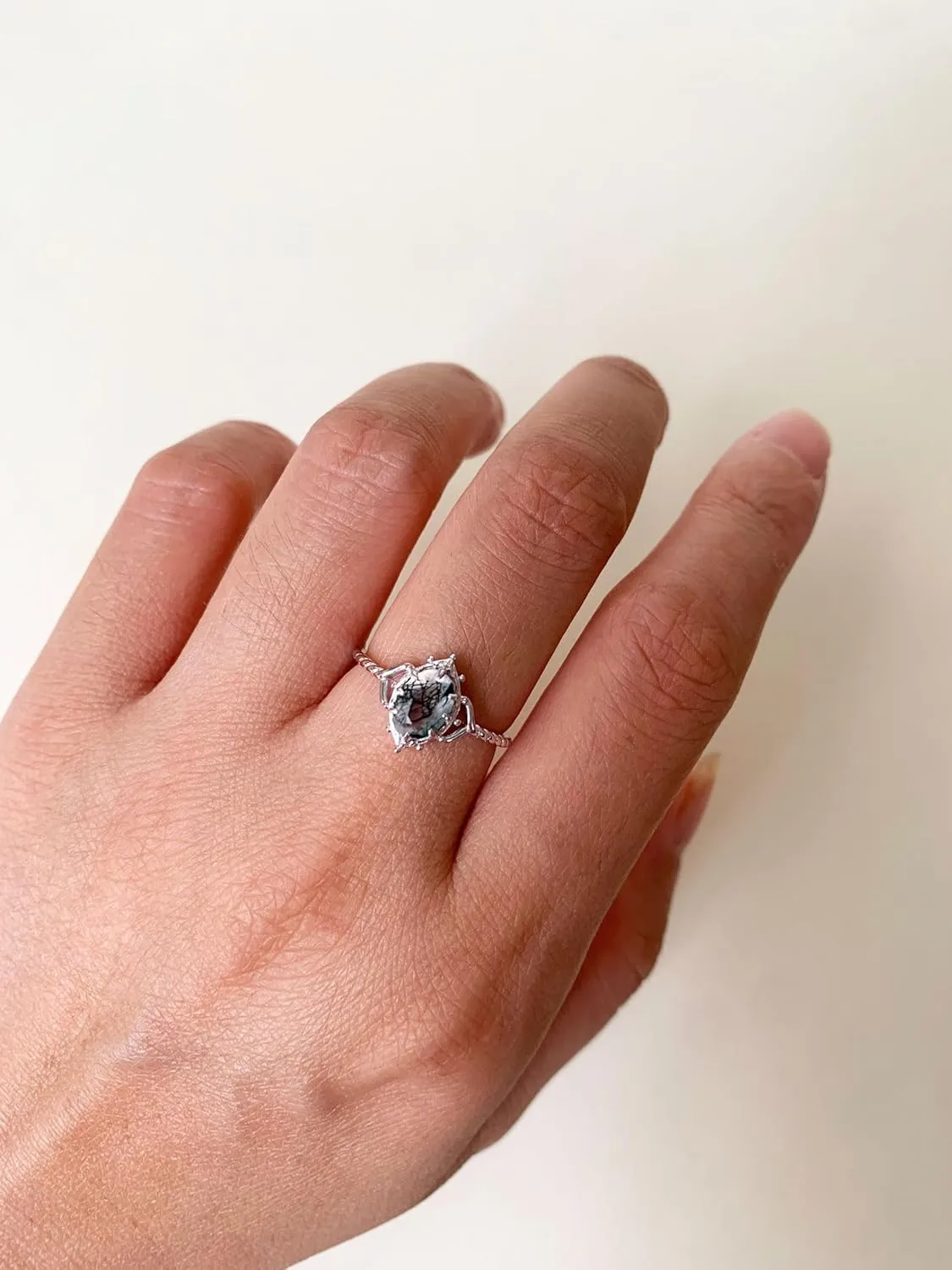 Moss Agate Engagement Promise Ring Unique Natural Green Oval Stone Vintage Solitaire Wedding Jewelry Gift for women