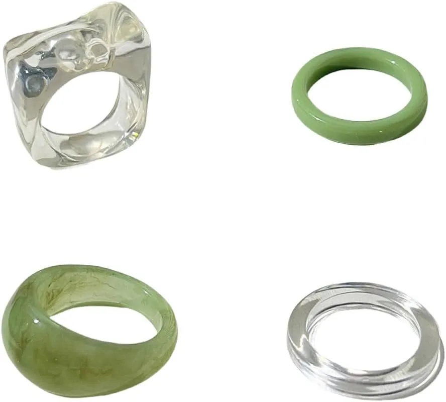 Multicolor Chunky Resin Rings Set Metal Gemstone Ring Red White Green Plastic Resin Ring Trendy Y2k Statement Rings Exaggerated Knuckle Finger Rings Birthday Party Halloween Christmas Jewelry for Men and Women