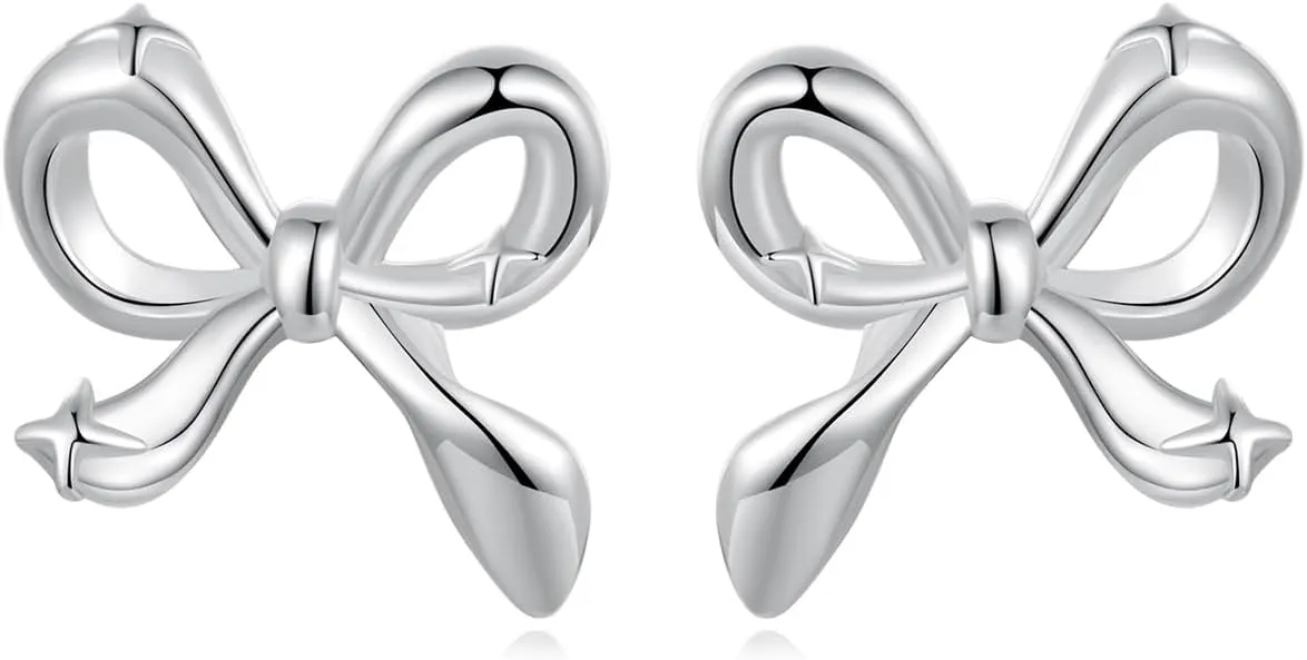 MUNDELL 925 Sterling Silver Classic Bow Knot Stud Earrings Butterfly Owl Poker Heart Hypoallergenic Earrings for Women Fine Jewelry
