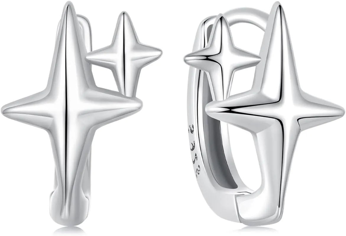 MUNDELL 925 Sterling Silver Classic Starlight Hoop Earrings Double Stars Hypoallergenic Earrings Ear Buckles for Women Fine Jewelry