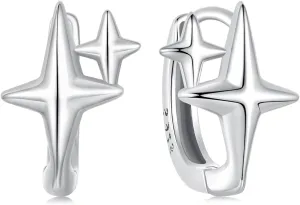 MUNDELL 925 Sterling Silver Classic Starlight Hoop Earrings Double Stars Hypoallergenic Earrings Ear Buckles for Women Fine Jewelry