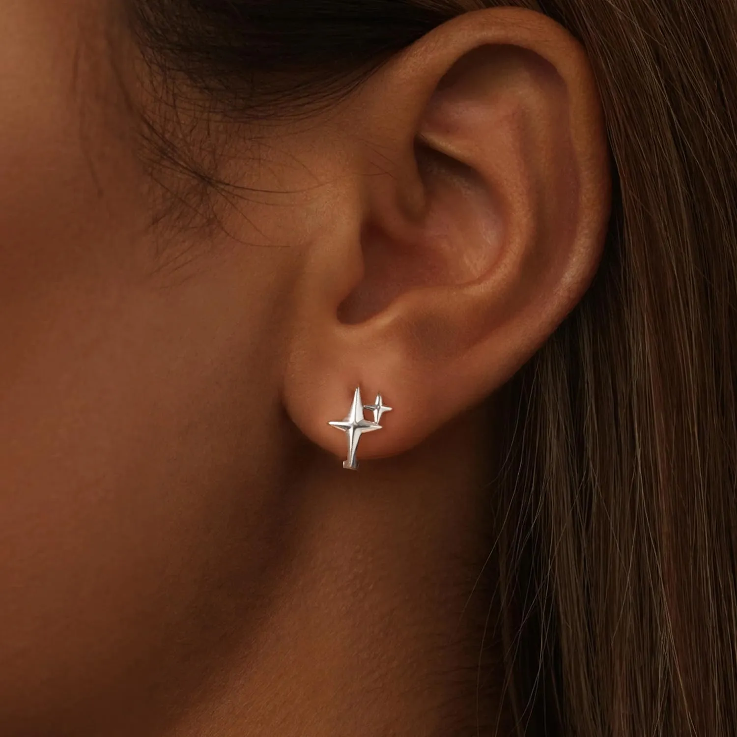 MUNDELL 925 Sterling Silver Classic Starlight Hoop Earrings Double Stars Hypoallergenic Earrings Ear Buckles for Women Fine Jewelry