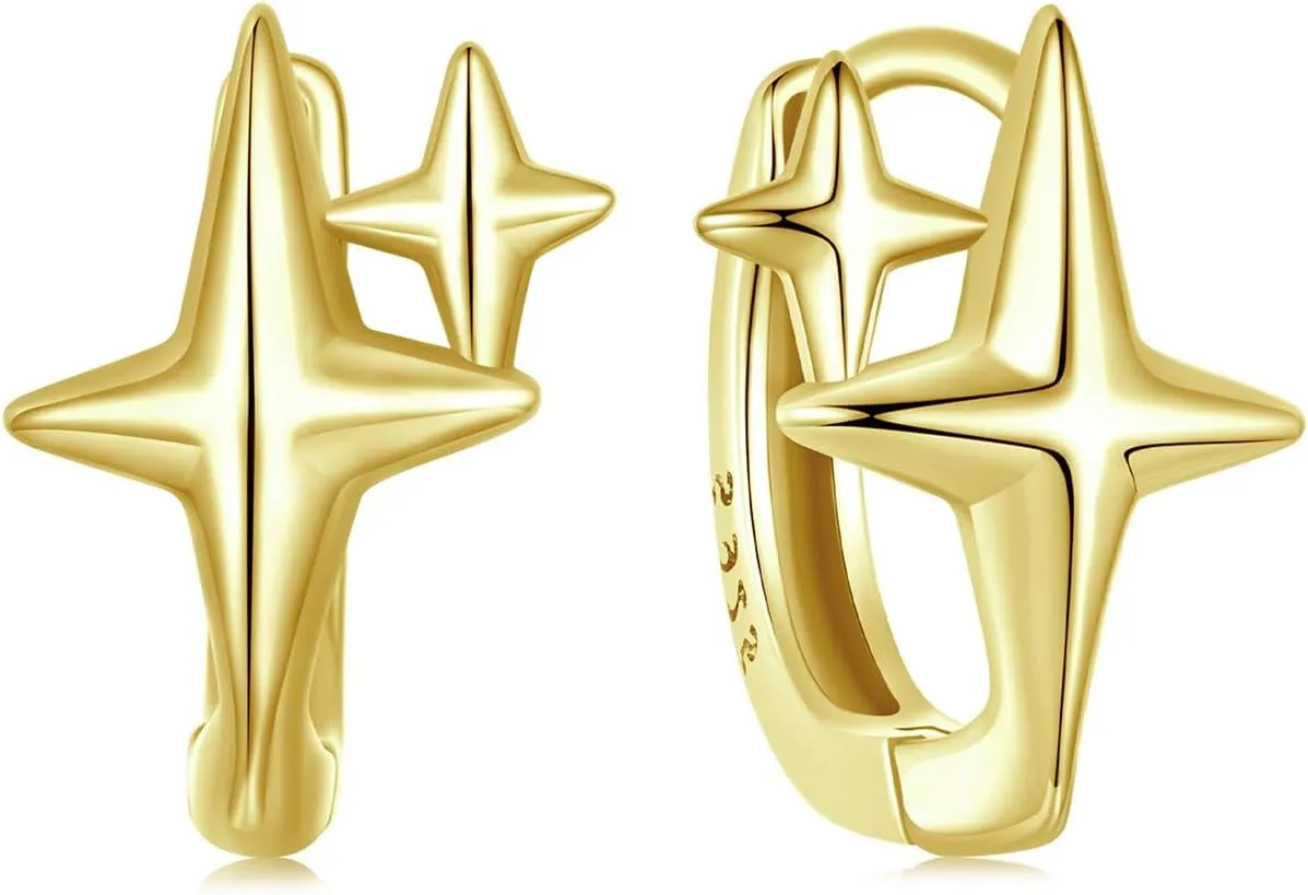 MUNDELL 925 Sterling Silver Classic Starlight Hoop Earrings Double Stars Hypoallergenic Earrings Ear Buckles for Women Fine Jewelry