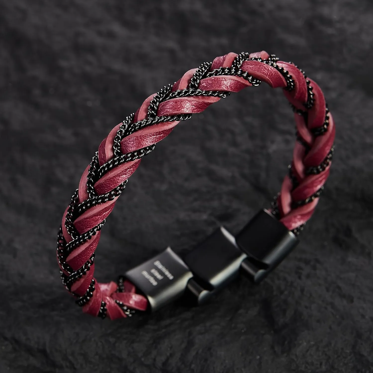 murtoo Mens Braided Leather Bracelet with Black Chain, Shackles of Freedom Bracelets for Men with Magnetic Clasp, Stylish Gift for Men