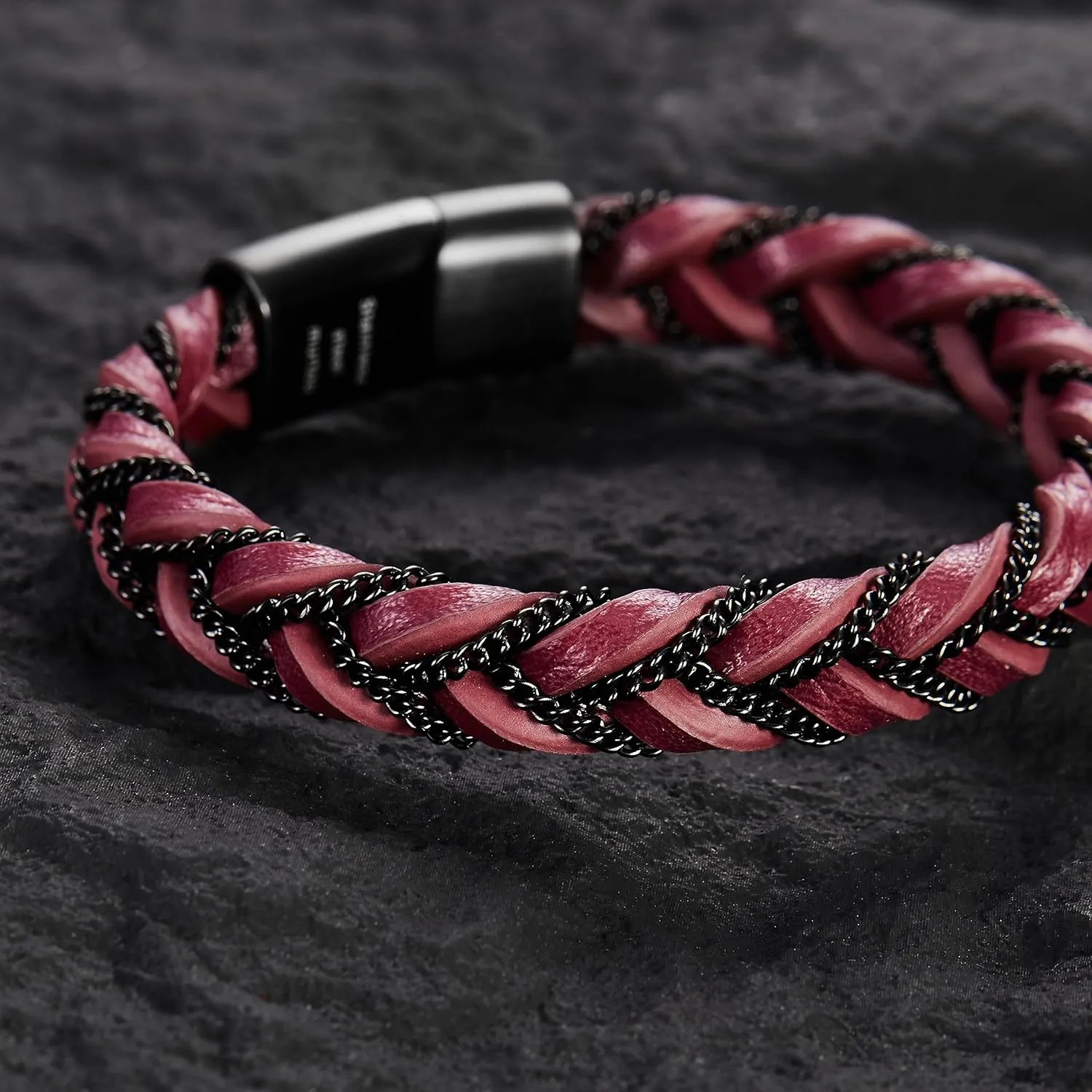 murtoo Mens Braided Leather Bracelet with Black Chain, Shackles of Freedom Bracelets for Men with Magnetic Clasp, Stylish Gift for Men