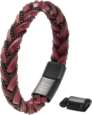 murtoo Mens Braided Leather Bracelet with Black Chain, Shackles of Freedom Bracelets for Men with Magnetic Clasp, Stylish Gift for Men