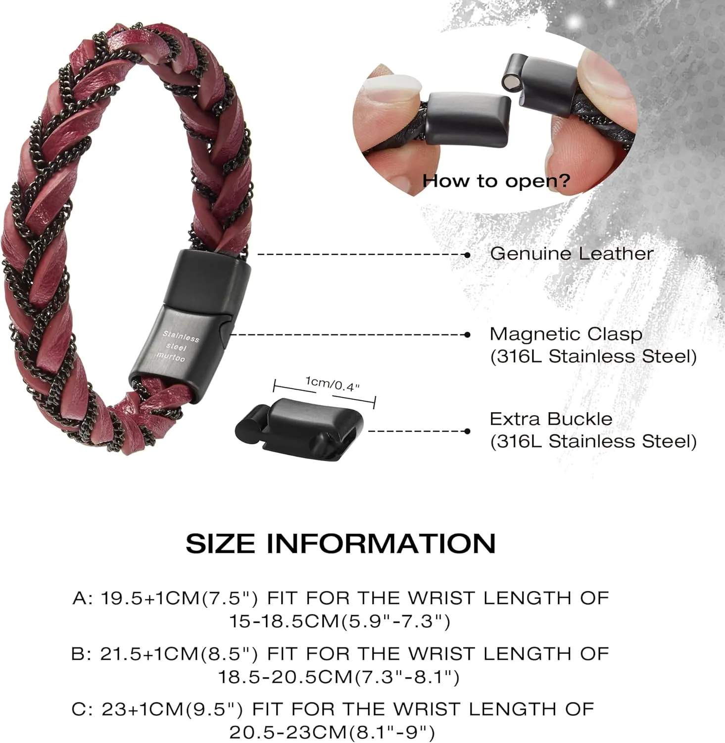 murtoo Mens Braided Leather Bracelet with Black Chain, Shackles of Freedom Bracelets for Men with Magnetic Clasp, Stylish Gift for Men