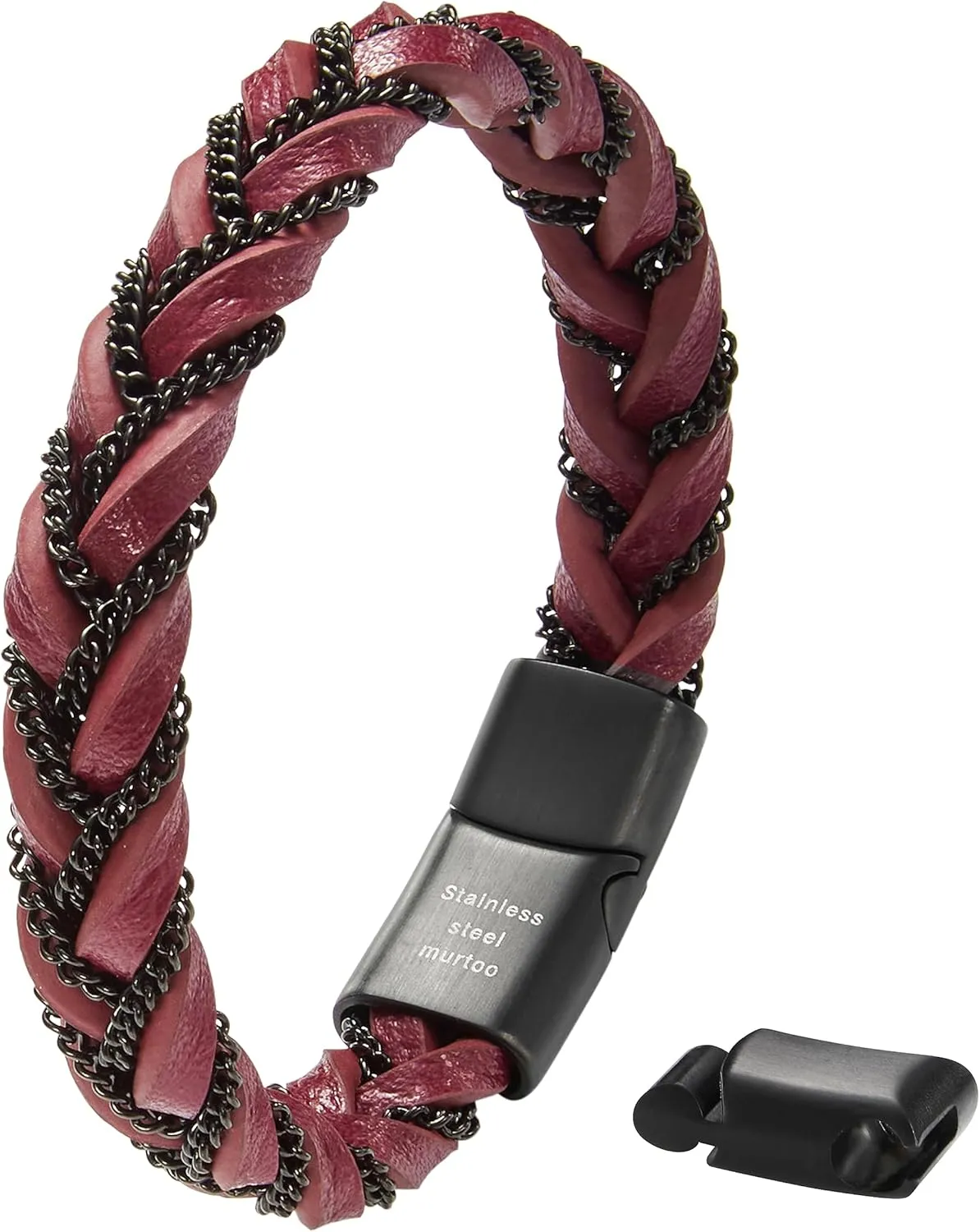 murtoo Mens Braided Leather Bracelet with Black Chain, Shackles of Freedom Bracelets for Men with Magnetic Clasp, Stylish Gift for Men