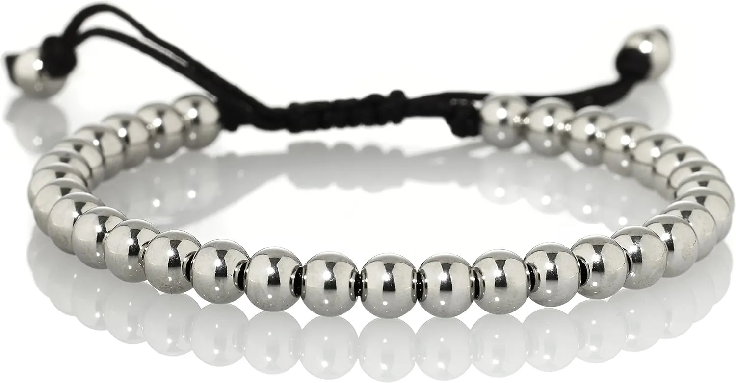 namana Metal Beads Bracelet for Men. Beaded Bracelets for Men on Adjustable Black Cord. Elegant Mens Bracelets with Metal Beads. Stylish Mens Jewelry with Gift Box
