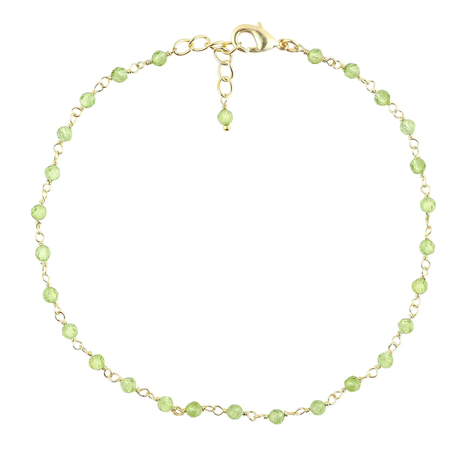 Natural Peridot Gemstones Beads Anklet, Handmade Anklets, Rosary Chain, August Birthstone, Gold Plated Anklet, Simple Delicate Anklet for Women, 9 1.50 inch