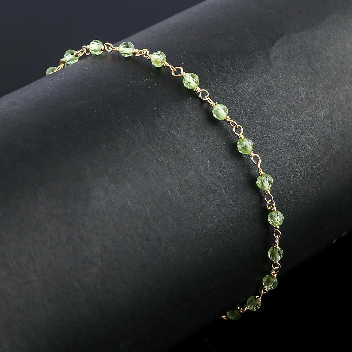 Natural Peridot Gemstones Beads Anklet, Handmade Anklets, Rosary Chain, August Birthstone, Gold Plated Anklet, Simple Delicate Anklet for Women, 9 1.50 inch