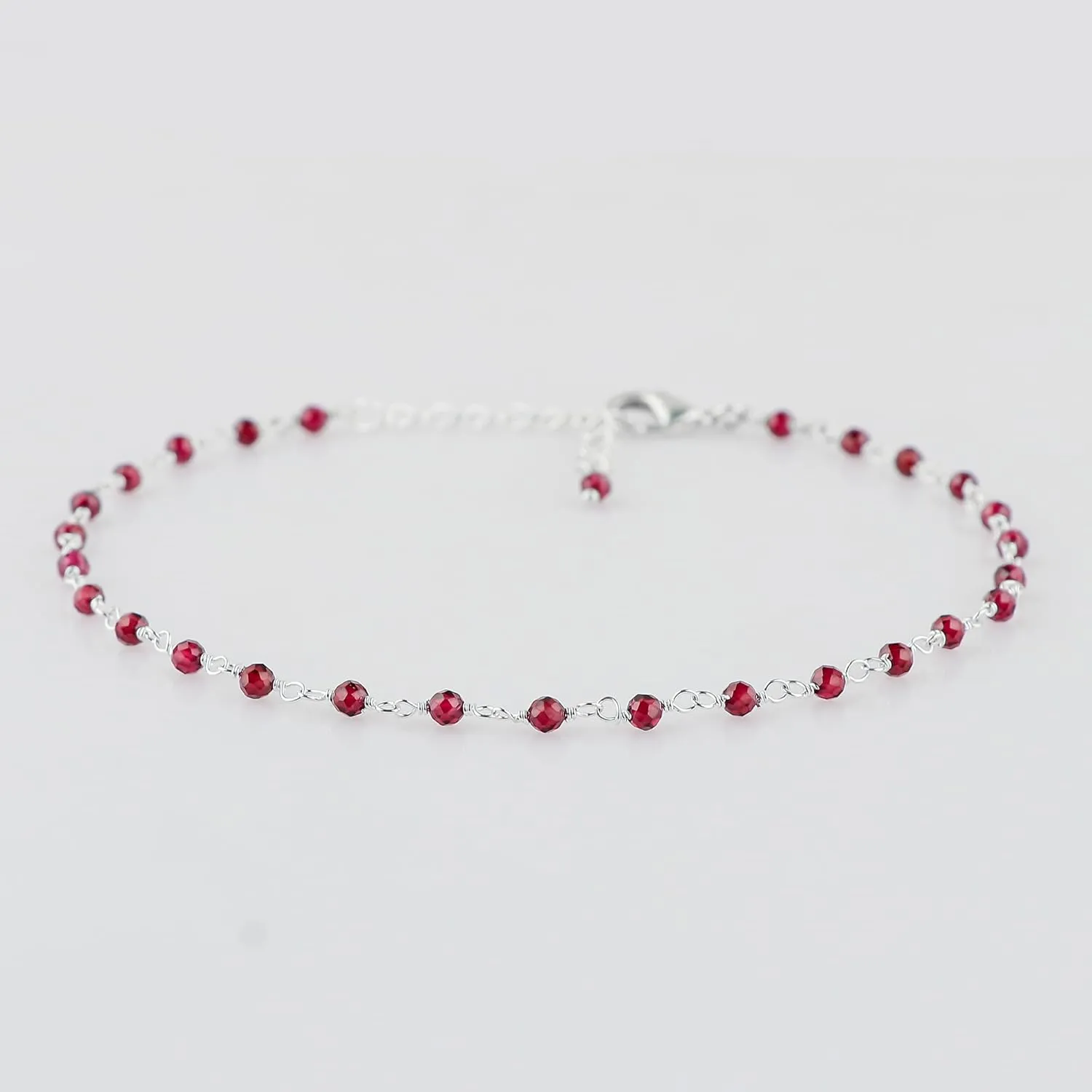 Natural Red Garnet Gemstones Beads Rosary Anklet, Silver Plated Anklet, Handmade Anklets, Rosary Chain, Ankle Bracelet, January Birthstone, Women Gift, 9 1.50inch