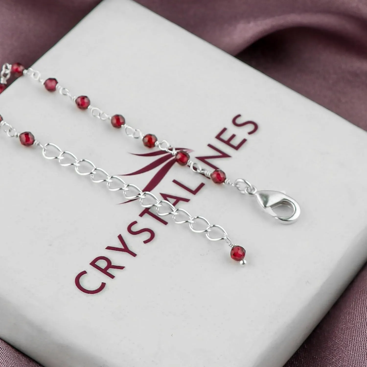 Natural Red Garnet Gemstones Beads Rosary Anklet, Silver Plated Anklet, Handmade Anklets, Rosary Chain, Ankle Bracelet, January Birthstone, Women Gift, 9 1.50inch