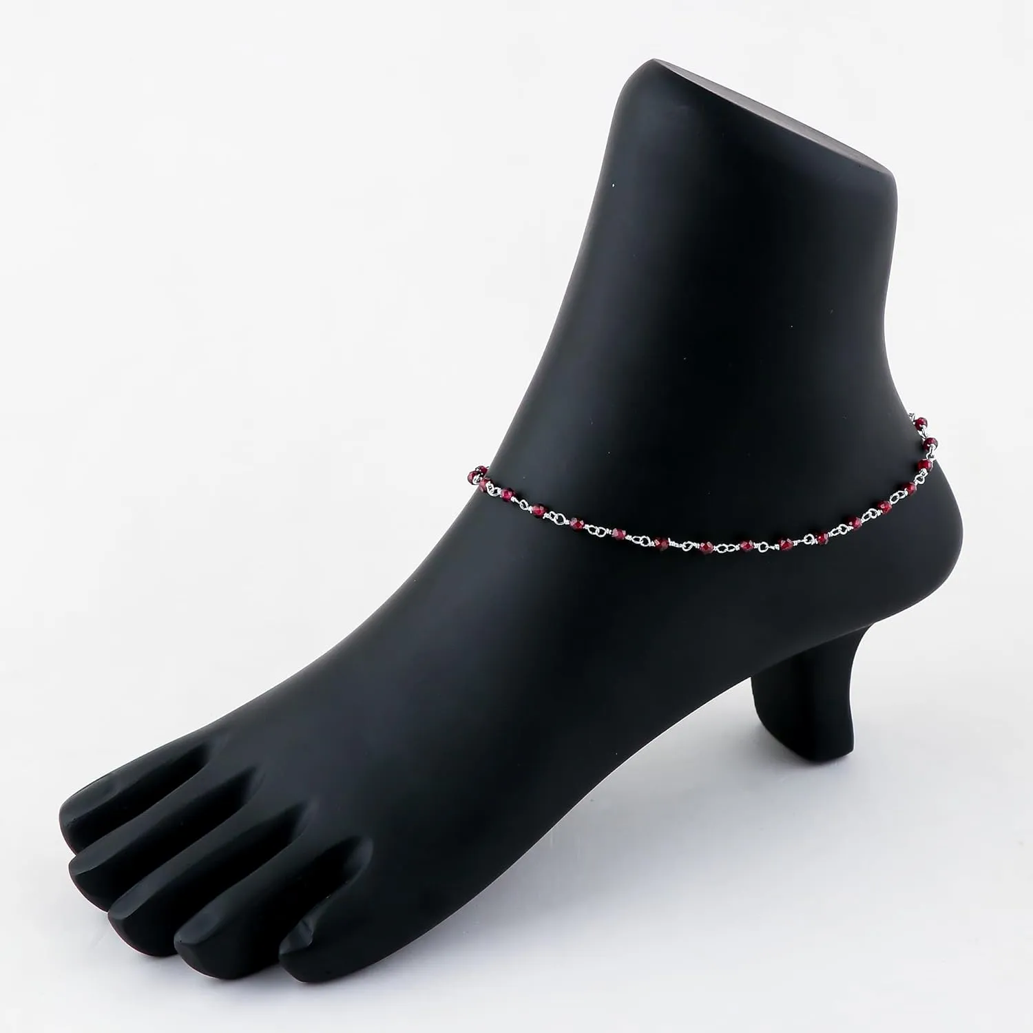 Natural Red Garnet Gemstones Beads Rosary Anklet, Silver Plated Anklet, Handmade Anklets, Rosary Chain, Ankle Bracelet, January Birthstone, Women Gift, 9 1.50inch