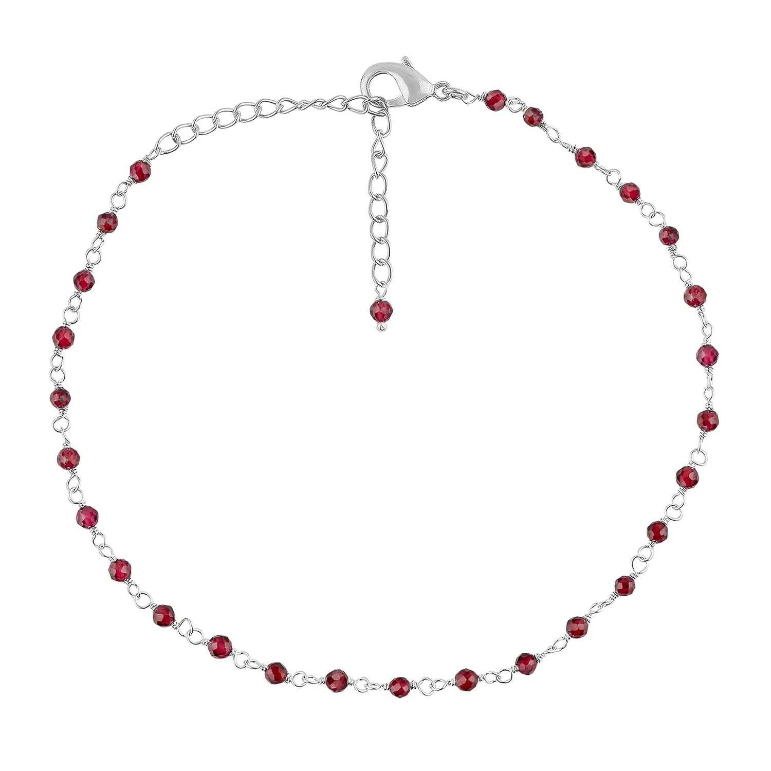 Natural Red Garnet Gemstones Beads Rosary Anklet, Silver Plated Anklet, Handmade Anklets, Rosary Chain, Ankle Bracelet, January Birthstone, Women Gift, 9 1.50inch