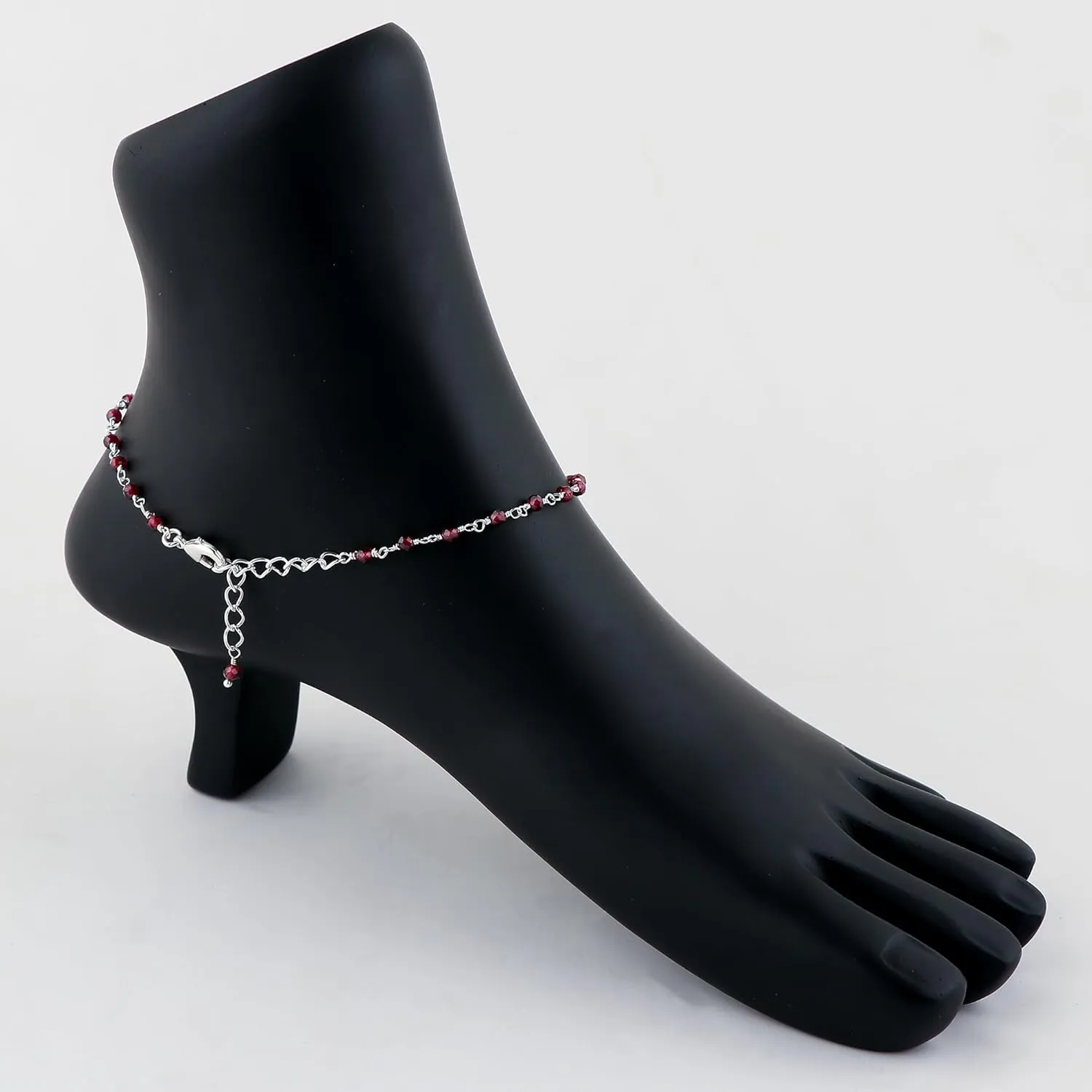 Natural Red Garnet Gemstones Beads Rosary Anklet, Silver Plated Anklet, Handmade Anklets, Rosary Chain, Ankle Bracelet, January Birthstone, Women Gift, 9 1.50inch