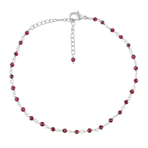 Natural Red Garnet Gemstones Beads Rosary Anklet, Silver Plated Anklet, Handmade Anklets, Rosary Chain, Ankle Bracelet, January Birthstone, Women Gift, 9 1.50inch