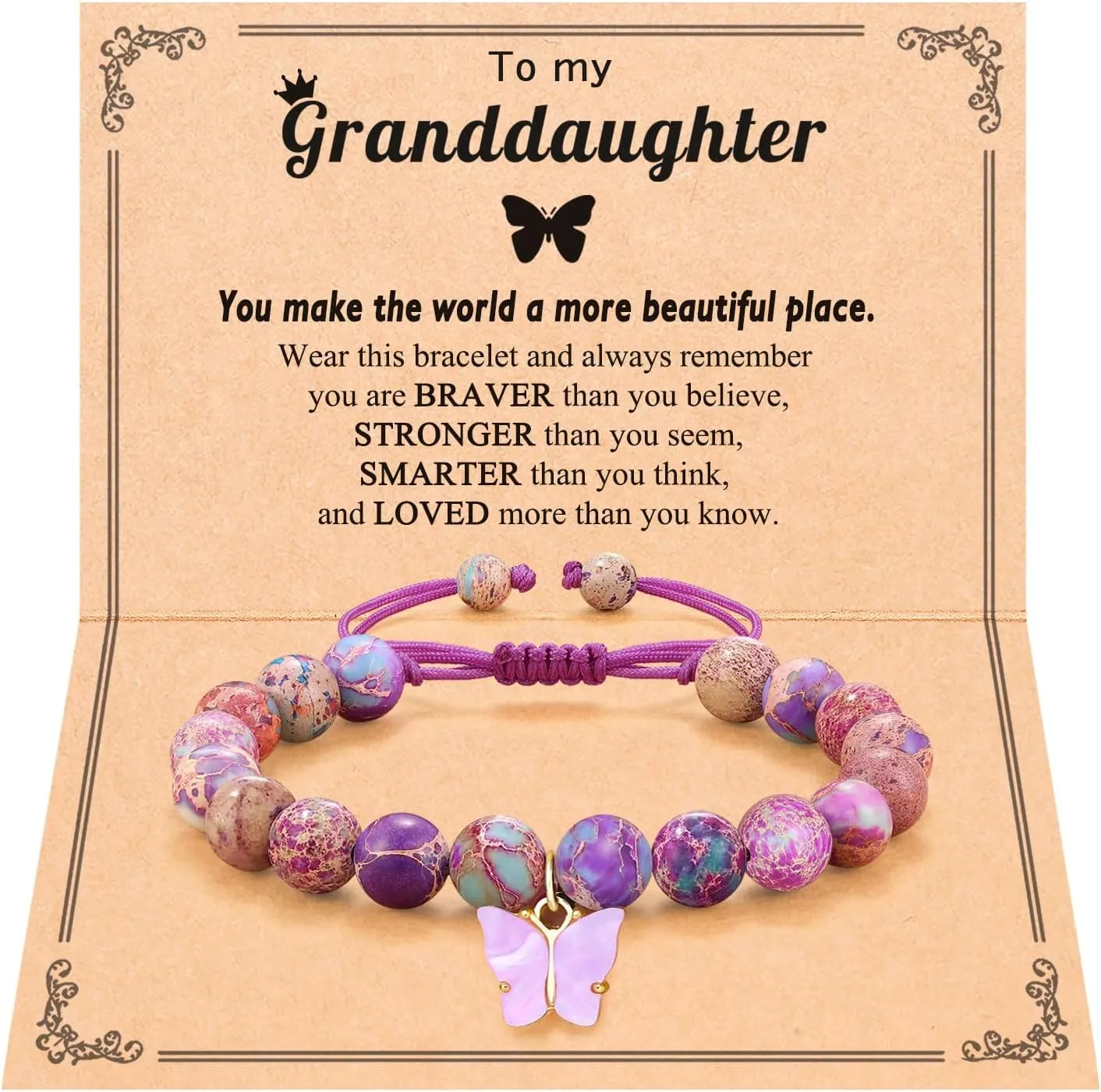 Natural Stone Beautiful Butterfly Bracelet, Preschool Kindergarten 5th 8th Graduation Back to School Gifts for Daughter Granddaughter