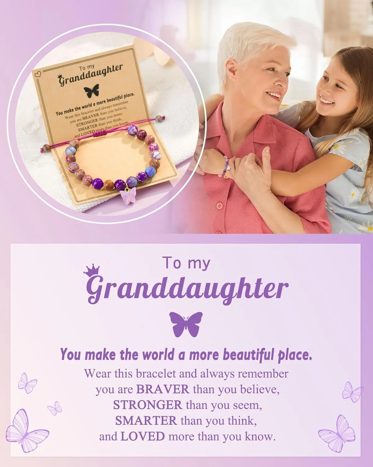 Natural Stone Beautiful Butterfly Bracelet, Preschool Kindergarten 5th 8th Graduation Back to School Gifts for Daughter Granddaughter