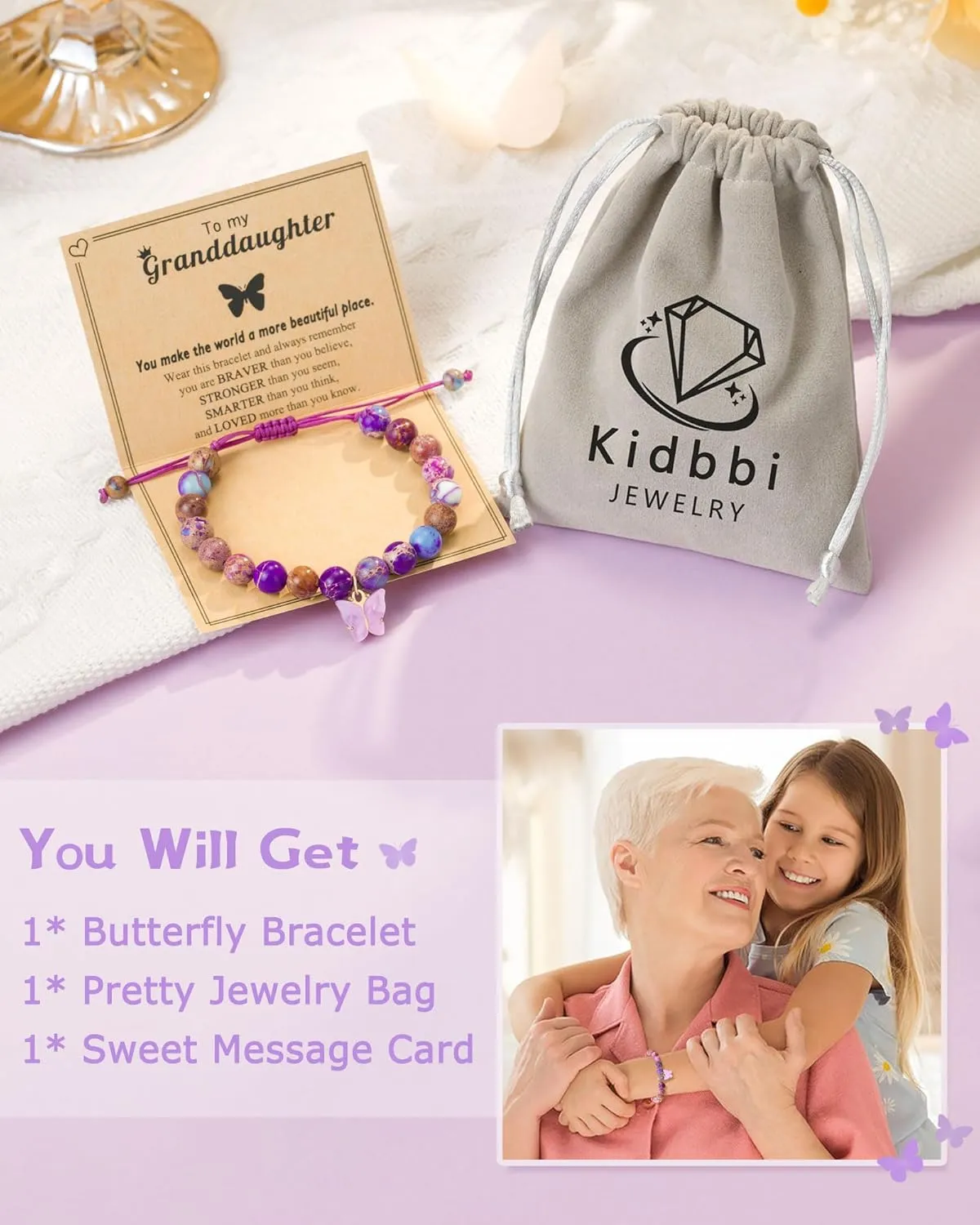 Natural Stone Beautiful Butterfly Bracelet, Preschool Kindergarten 5th 8th Graduation Back to School Gifts for Daughter Granddaughter