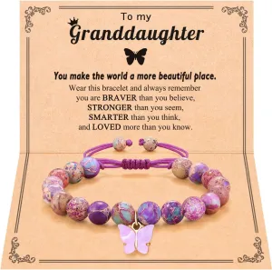 Natural Stone Beautiful Butterfly Bracelet, Preschool Kindergarten 5th 8th Graduation Back to School Gifts for Daughter Granddaughter