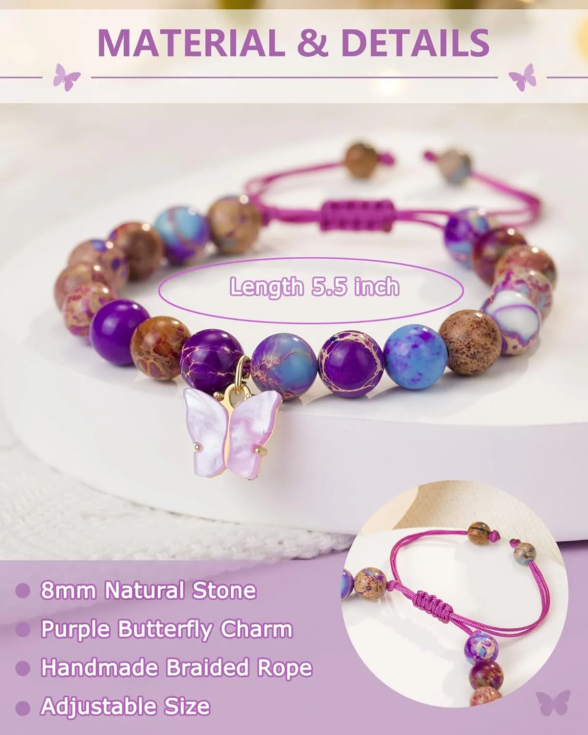 Natural Stone Beautiful Butterfly Bracelet, Preschool Kindergarten 5th 8th Graduation Back to School Gifts for Daughter Granddaughter
