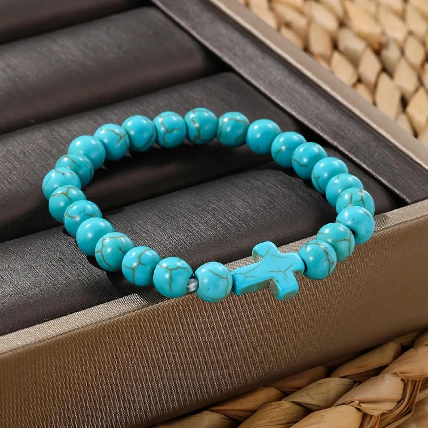 Natural Stone Turquoises Beads Charm Bracelet Unisex Strand Handmade Bracelet