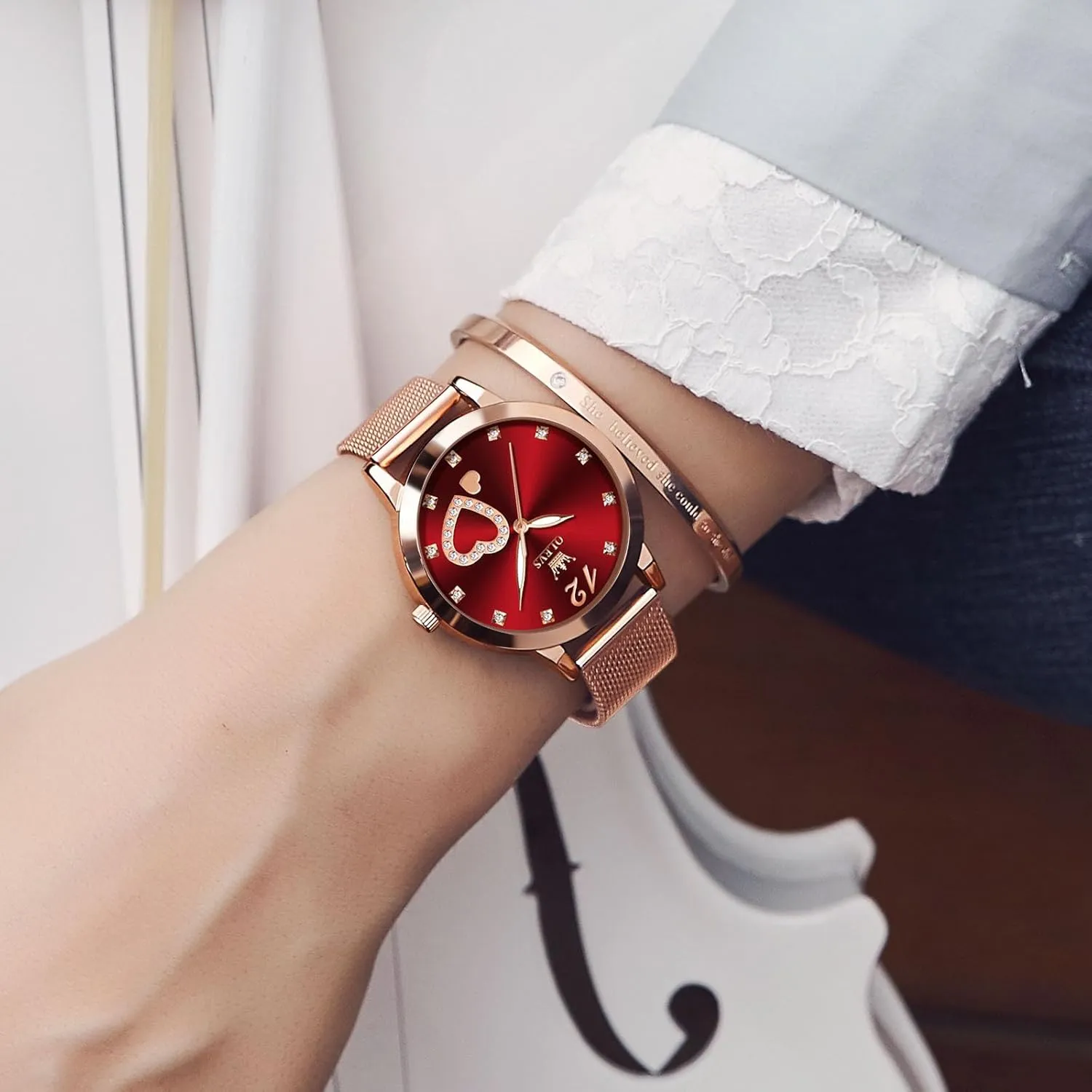 OLEVS Women Watches, Elegant Rose Gold Small Wrist Ladies Watch, Sophisticated Waterproof Mesh Bracelet Quartz Watch for Women