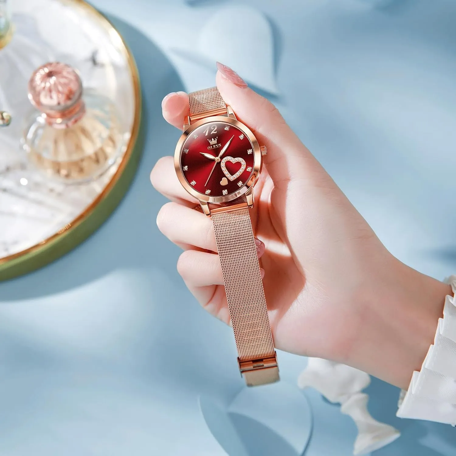 OLEVS Women Watches, Elegant Rose Gold Small Wrist Ladies Watch, Sophisticated Waterproof Mesh Bracelet Quartz Watch for Women