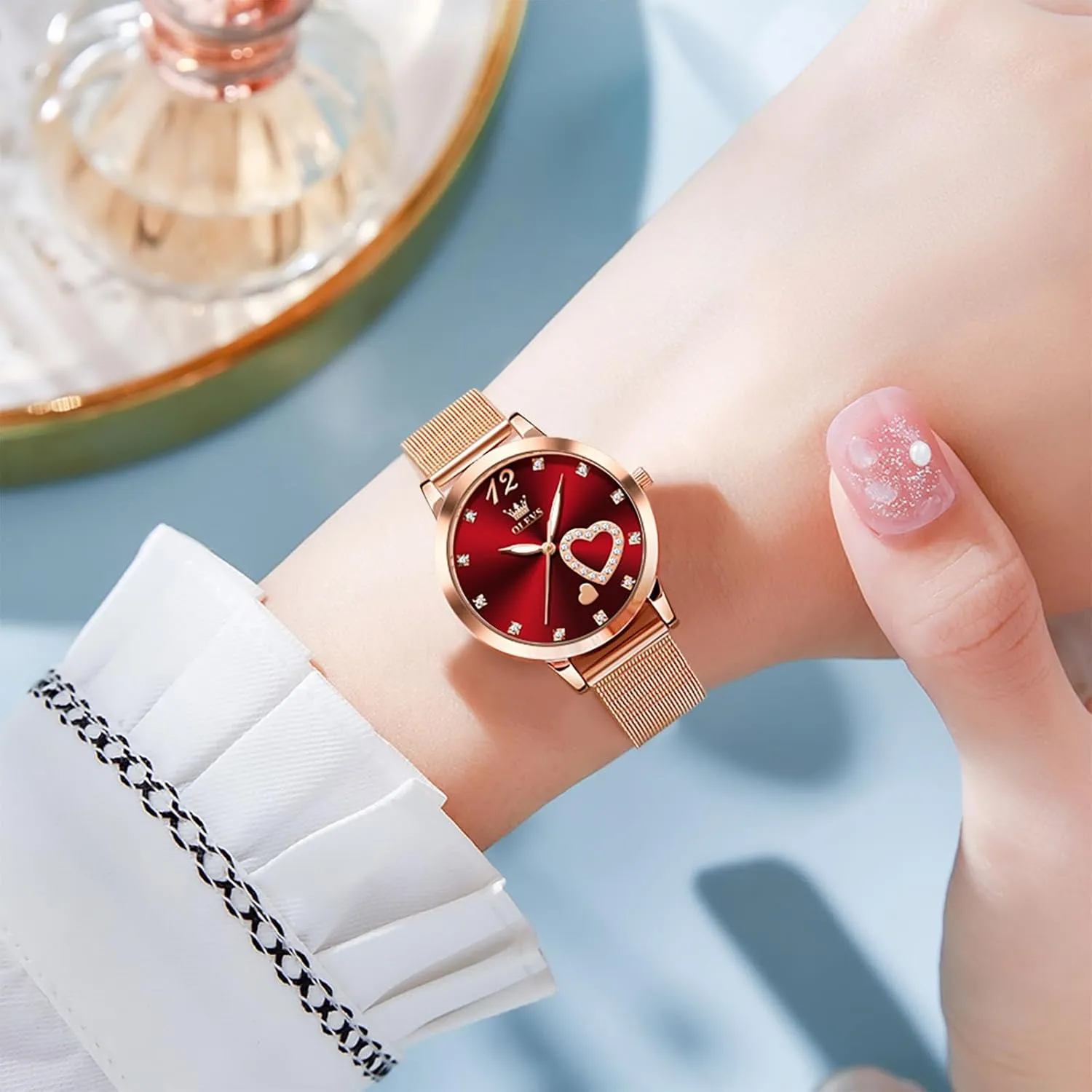 OLEVS Women Watches, Elegant Rose Gold Small Wrist Ladies Watch, Sophisticated Waterproof Mesh Bracelet Quartz Watch for Women