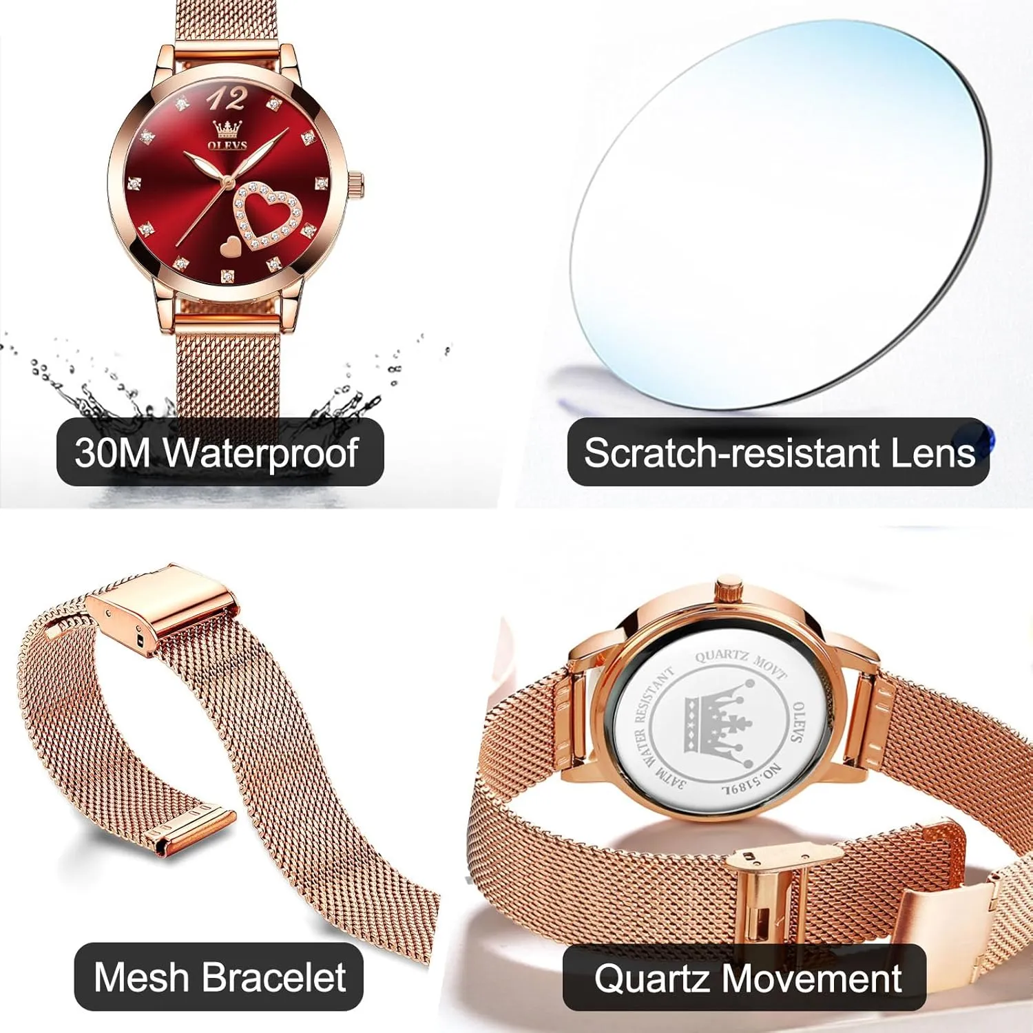 OLEVS Women Watches, Elegant Rose Gold Small Wrist Ladies Watch, Sophisticated Waterproof Mesh Bracelet Quartz Watch for Women