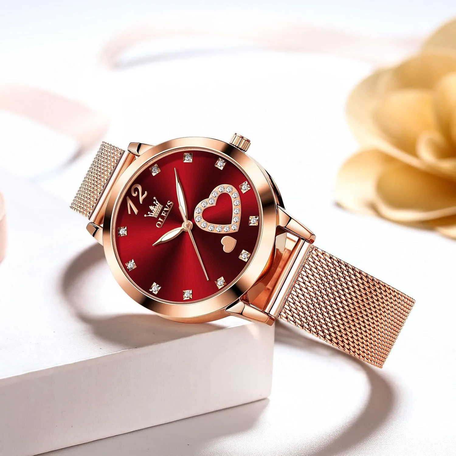 OLEVS Women Watches, Elegant Rose Gold Small Wrist Ladies Watch, Sophisticated Waterproof Mesh Bracelet Quartz Watch for Women