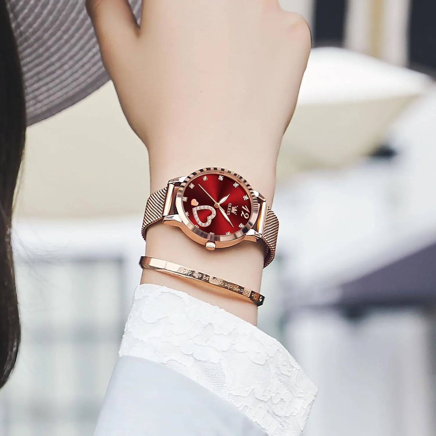 OLEVS Women Watches, Elegant Rose Gold Small Wrist Ladies Watch, Sophisticated Waterproof Mesh Bracelet Quartz Watch for Women