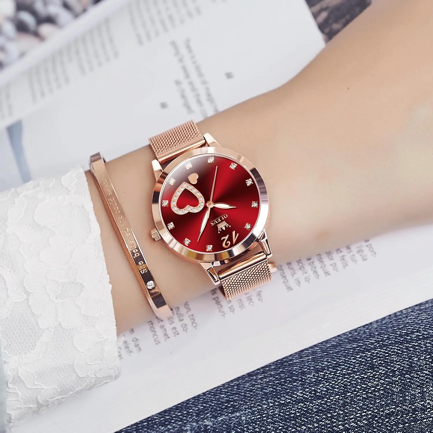 OLEVS Women Watches, Elegant Rose Gold Small Wrist Ladies Watch, Sophisticated Waterproof Mesh Bracelet Quartz Watch for Women