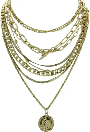 Olivia Welles Lindsay Layered Necklace for Women Gold Plated Multi Layer Mixed 8- Chain Circles Pendant Necklace