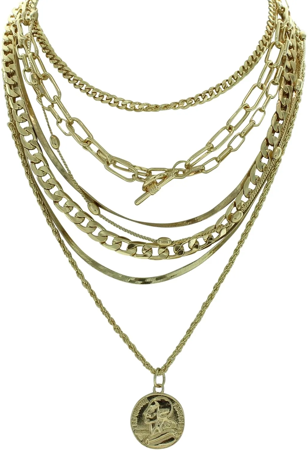 Olivia Welles Lindsay Layered Necklace for Women Gold Plated Multi Layer Mixed 8- Chain Circles Pendant Necklace