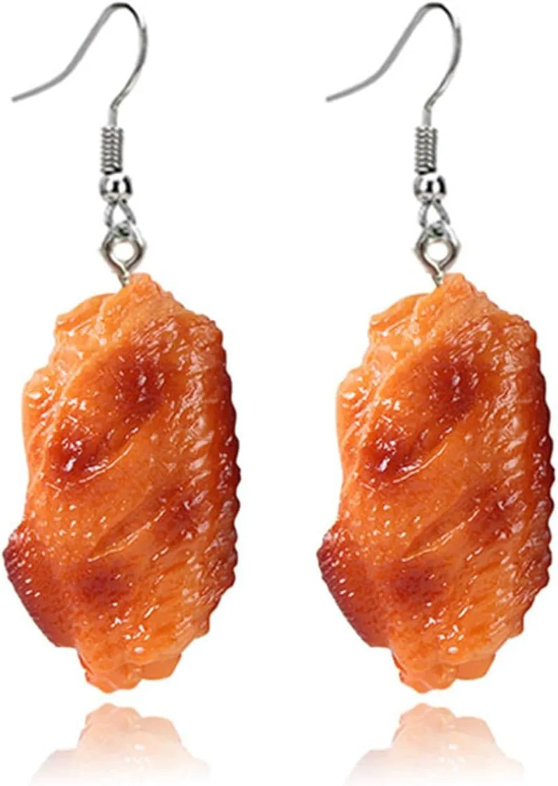 ONLYJUMP PVC Simulation Fried Chickens Food Dangle Earrings for Women Handmade Barbecue Food Resin Legs Wings Chicken Roasted Duck Funny Earrings Creative Jewelry