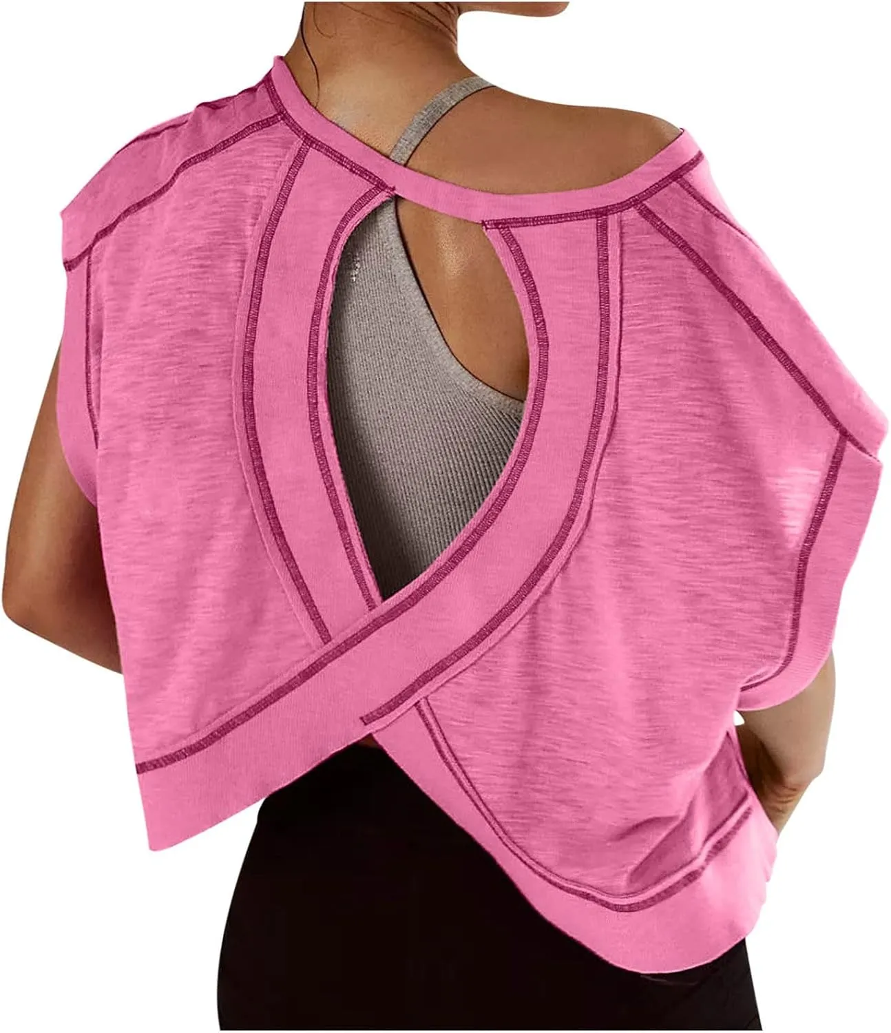 Open Back Tops for Women Backless Workout Short Sleeve Shirts Y2K Gym Yoga Athletic Tshirt Slouchy Crop Running Tees