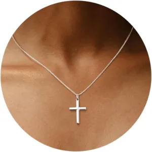 ORAZIO Cross Necklace for Women 925 Sterling Silver Cross Necklace Tiny CZ Silver/Gold Cross Necklace Simple Box Chain Cross Pendant Choker Necklace