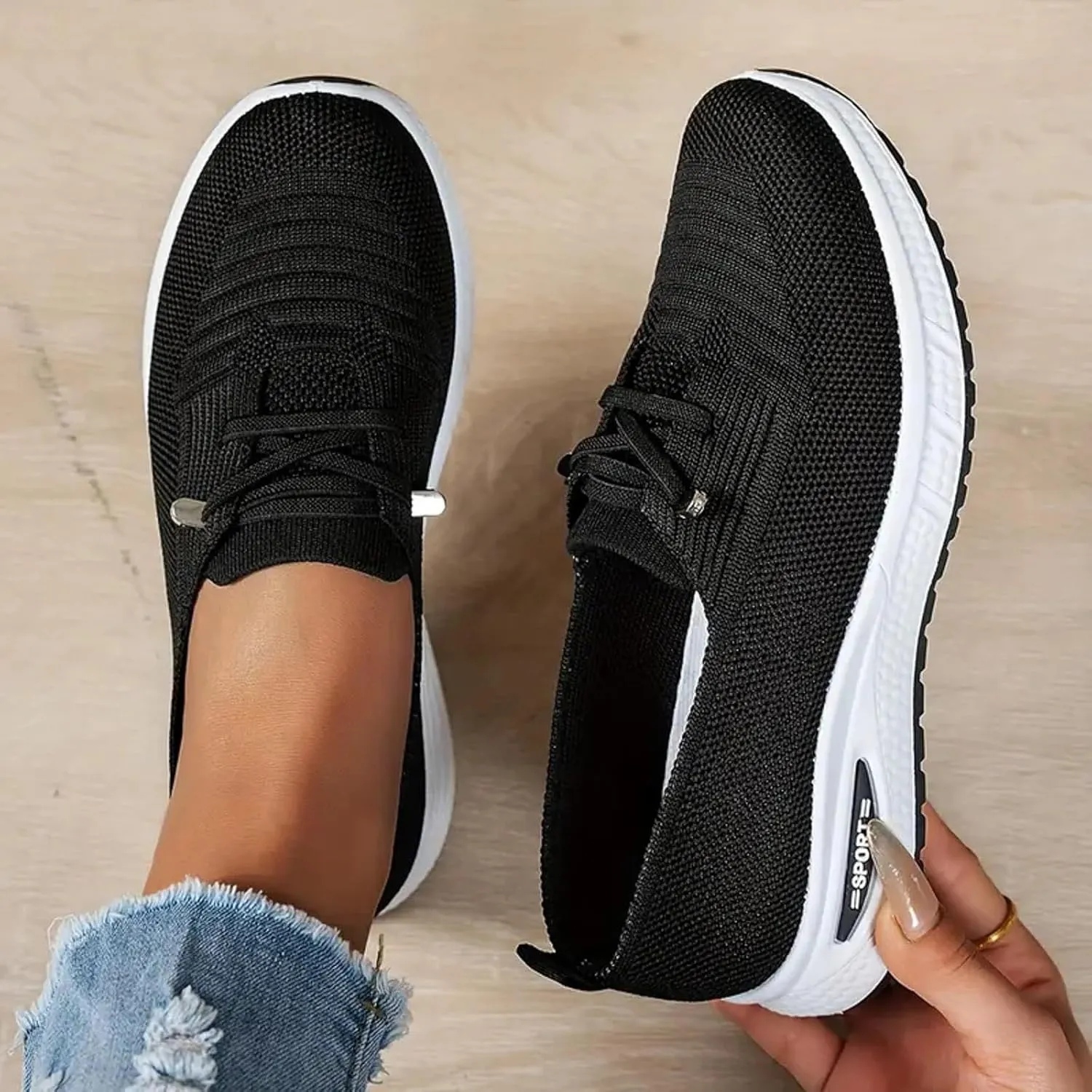 Orthopedic Shoes for Women Arch Support Walking, Women's Soft Sole Mesh Comfort Orthopedic Shoes, Breathable Mesh Knitted Woven Low Top Walking Sneakers