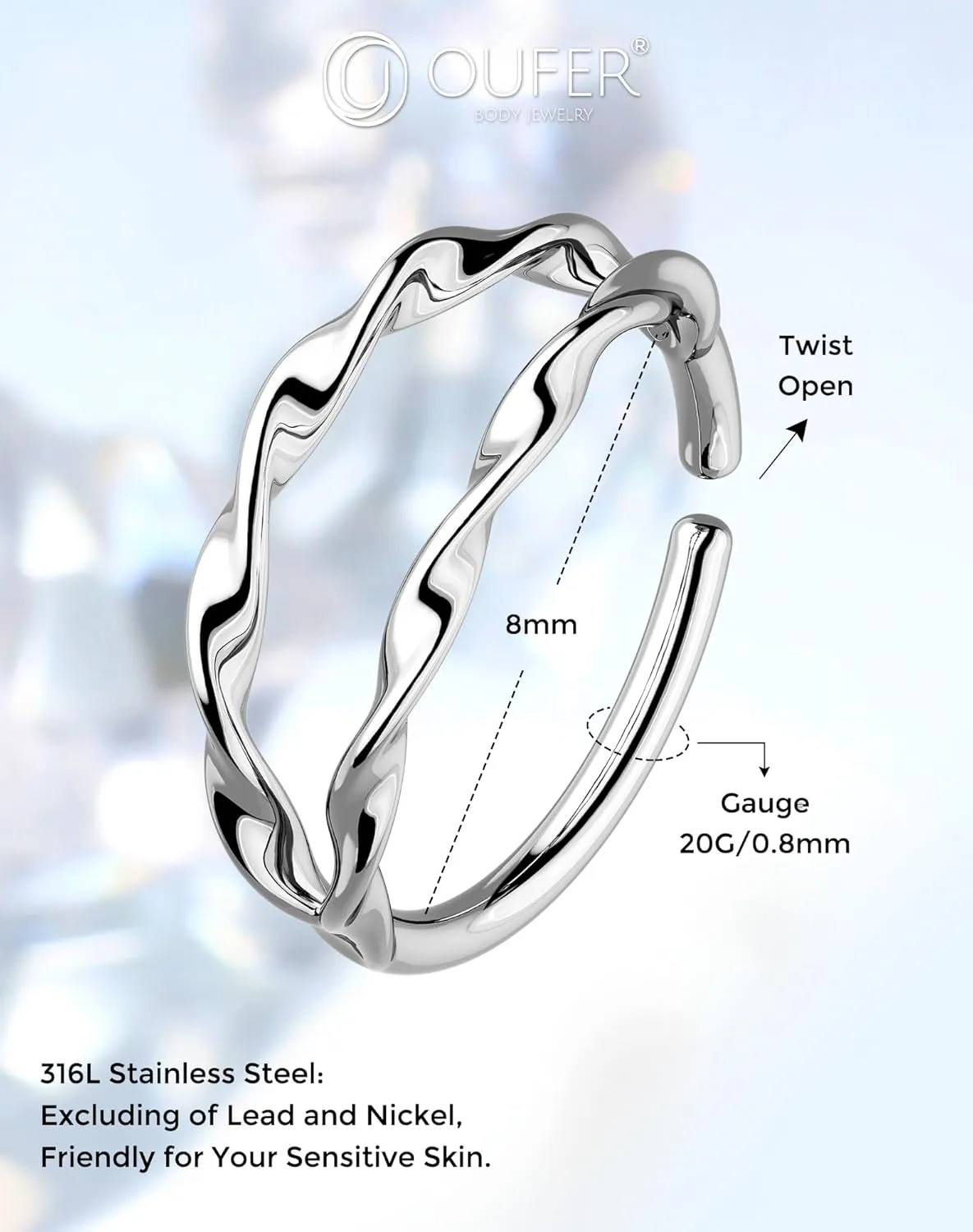 OUFER Double Hoop Nose Rings, 20G Open Nose Rings Hoops 316L Stainless Steel Minimalism Unique Nose Rings for Women Men