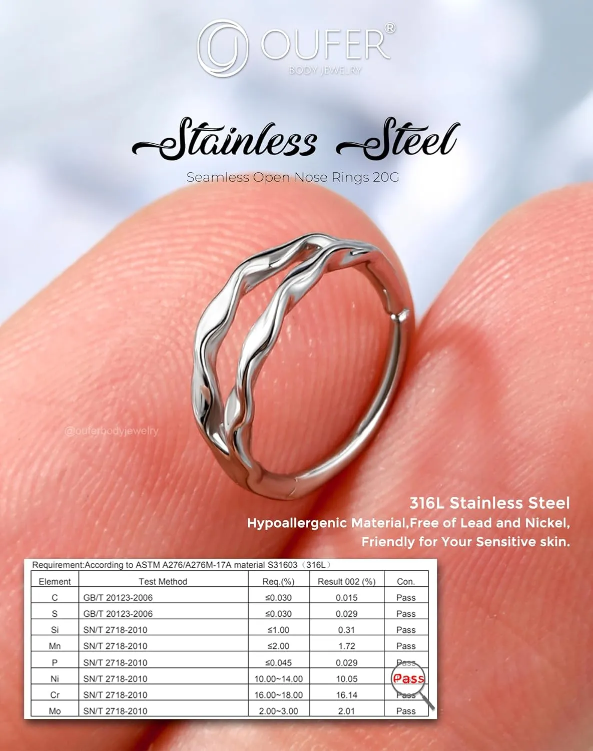 OUFER Double Hoop Nose Rings, 20G Open Nose Rings Hoops 316L Stainless Steel Minimalism Unique Nose Rings for Women Men