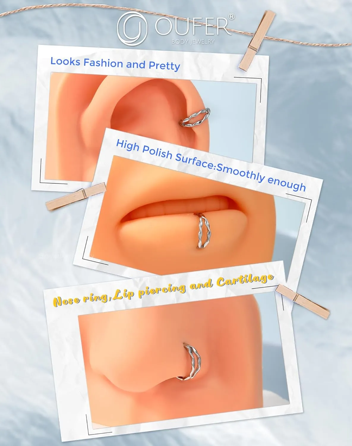OUFER Double Hoop Nose Rings, 20G Open Nose Rings Hoops 316L Stainless Steel Minimalism Unique Nose Rings for Women Men