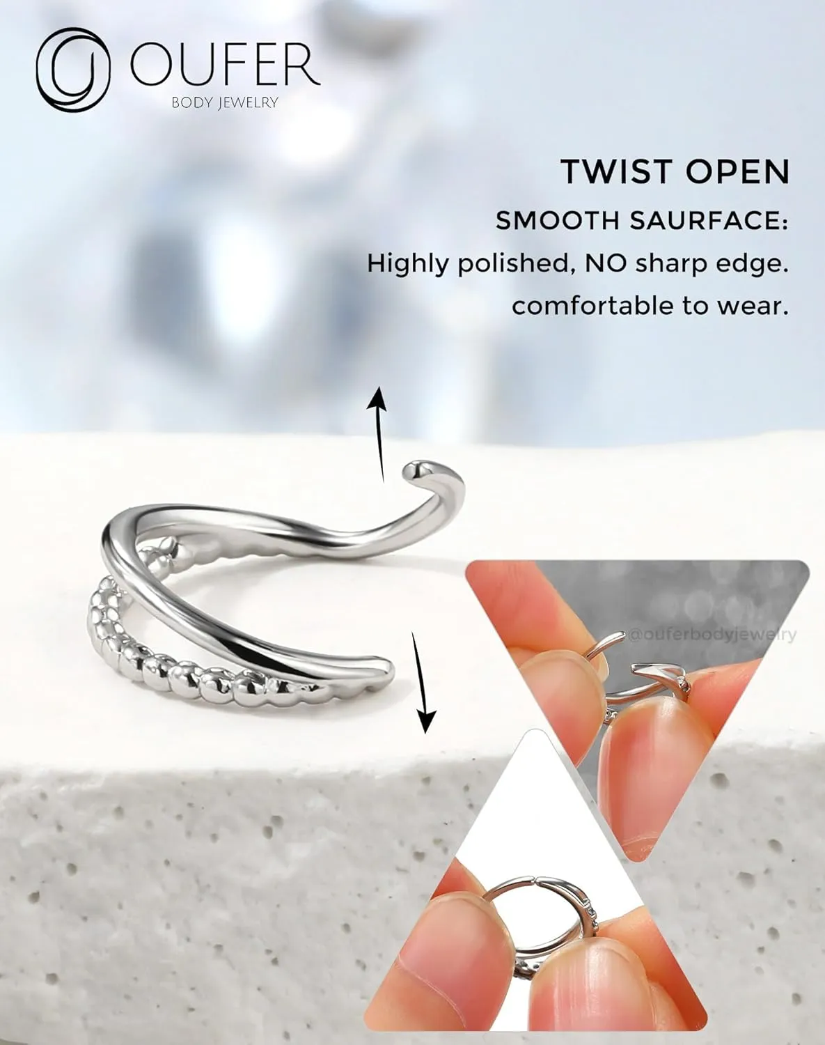 OUFER Nose Rings 20G, Open Double Hoop Nose Rings 316L Stainless Steel Minimalism Unique Nose Rings for Women Men
