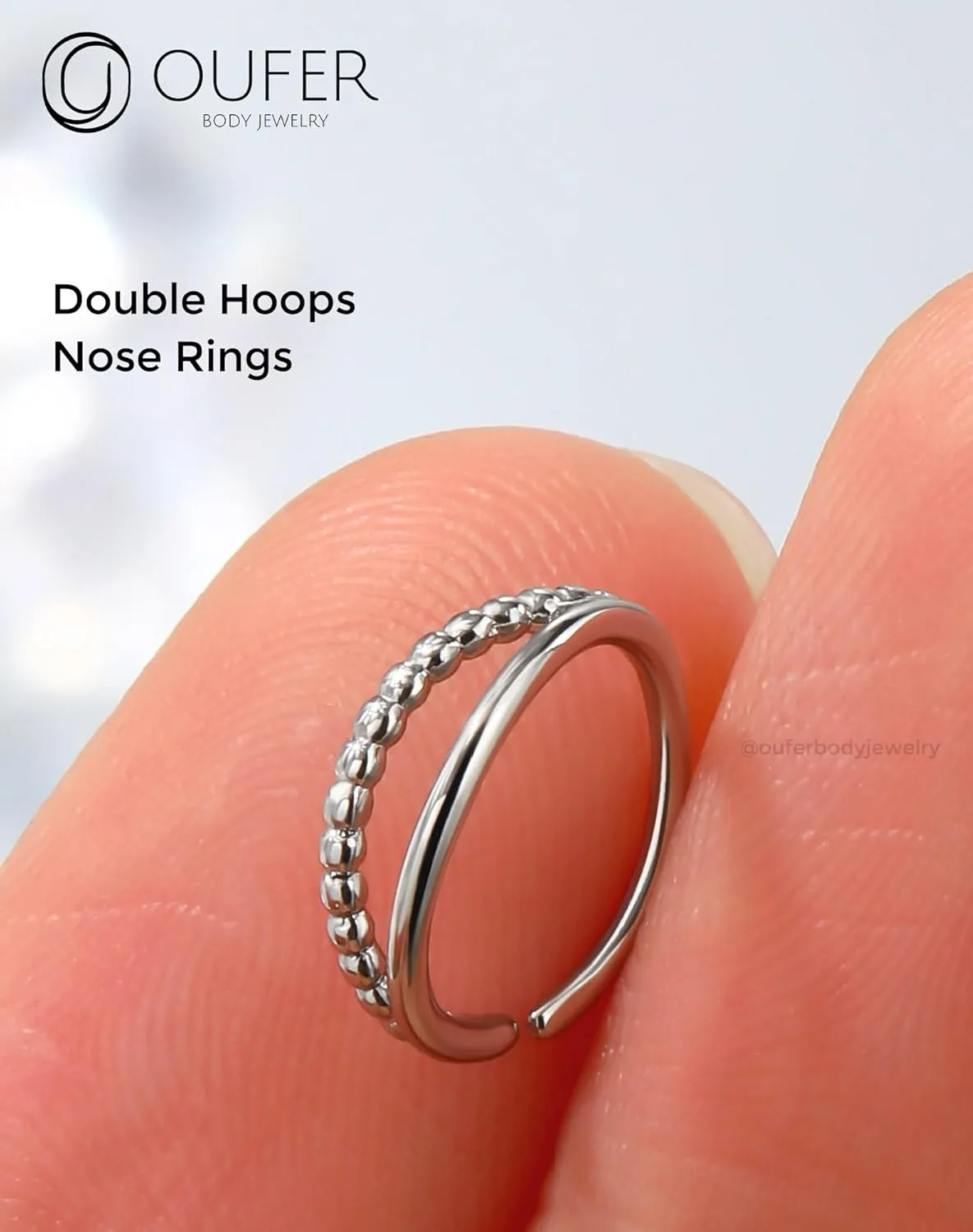 OUFER Nose Rings 20G, Open Double Hoop Nose Rings 316L Stainless Steel Minimalism Unique Nose Rings for Women Men