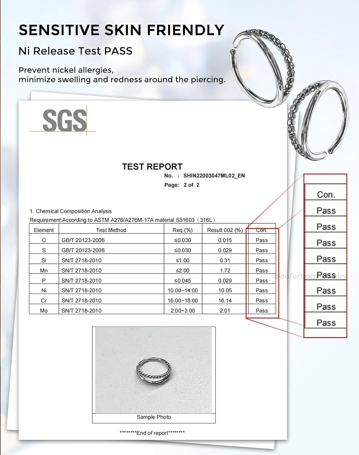 OUFER Nose Rings 20G, Open Double Hoop Nose Rings 316L Stainless Steel Minimalism Unique Nose Rings for Women Men