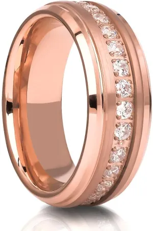 OVIEDO JEWELRY Rose Gold Wedding Ring,White CZ Band,Anniversary,Engagement Ring,Tungsten Carbide,Unique,Man's Jewelry,Woman,Comfort Fit